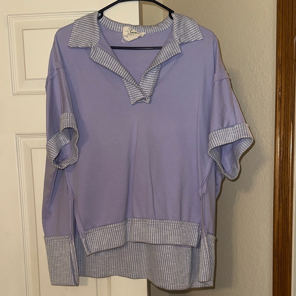 Fantastic Fawn Lavender and White Striped Trim Top